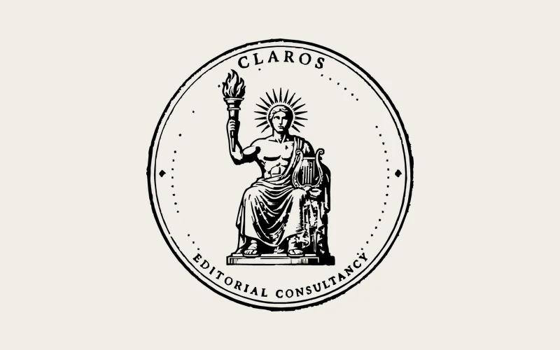 Claros editorial consultancy seal with Apollo at the centre