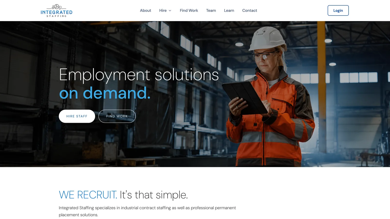 Integrated Staffing website homepage